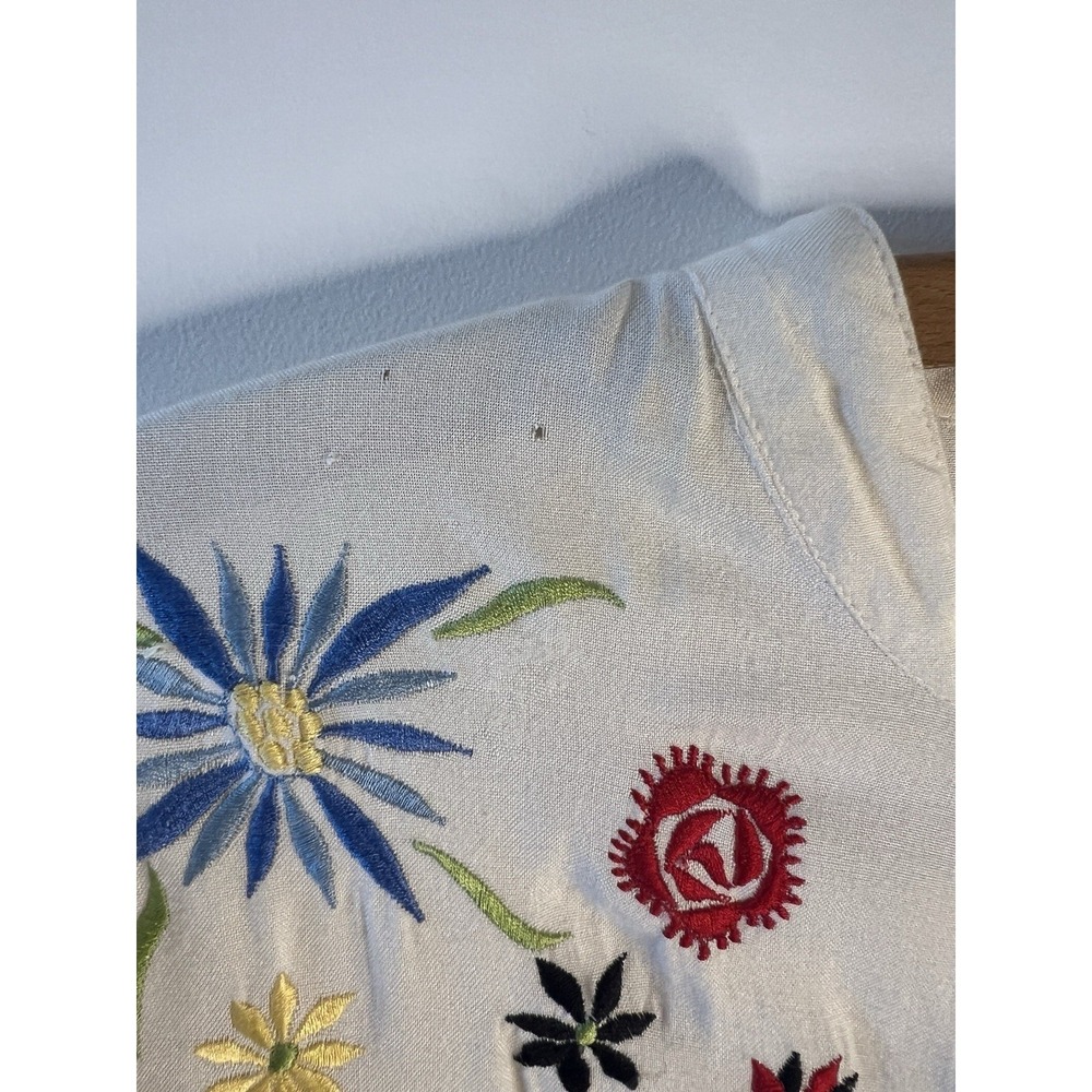 Vtg Floral Embroidered Boho Top Women 16 Unique Artsy Lagenlook Summer - Picture 7 of 11